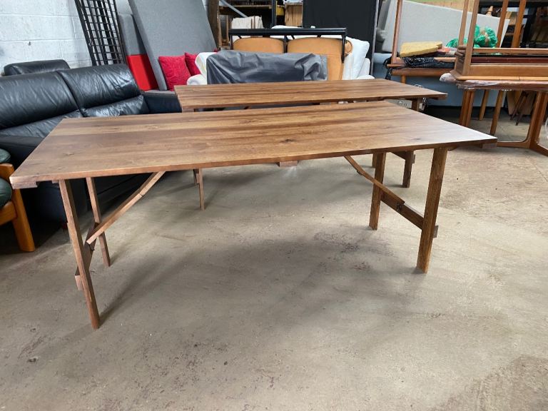 X 2 WELL MADE FOLDING HARDWOOD  TRESTLE TABLES 180Cm X 90Cm GREAT CONDITION ,FREE LOCAL DELIVERY