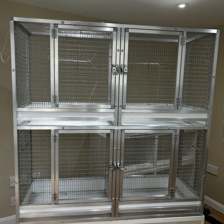 Large Aluminium Metal Double Bird Flight Cages with internal lighting and Dividing white panels