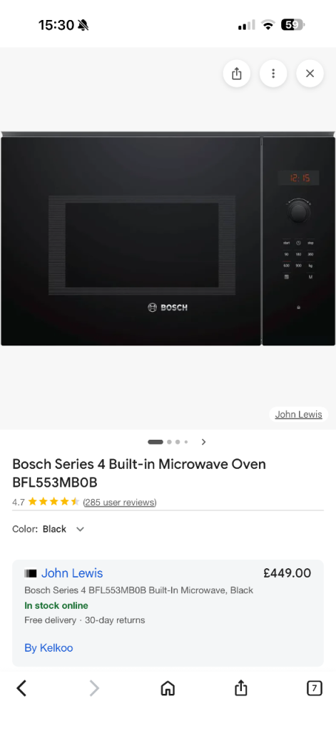 Bosch Series 4 Built-in Microwave Oven BFL553MB0B – Brand New