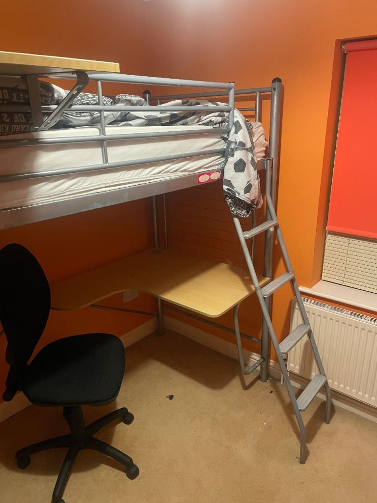 High sleeper metal frame with desk