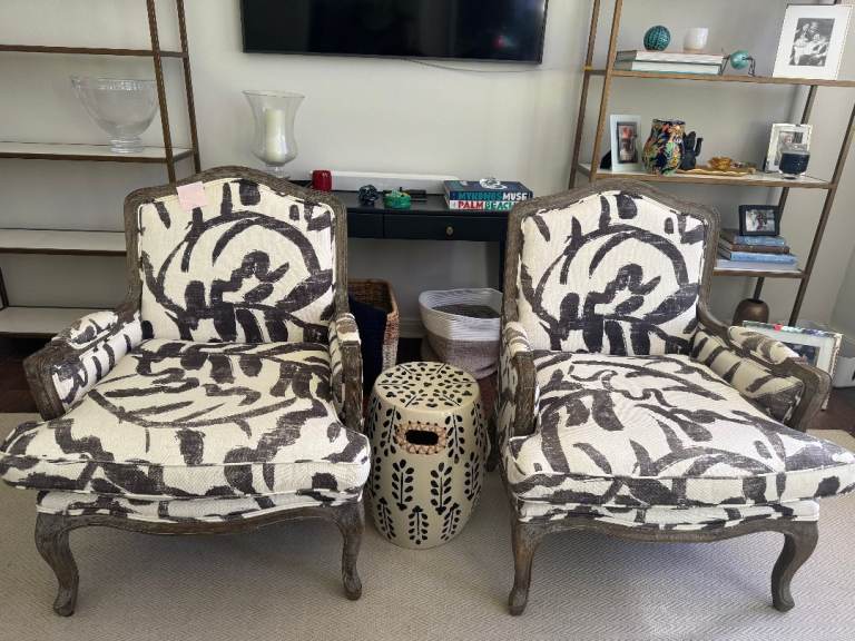 Pair of RESTORATION HARDWARE Marseilles Bergère Chairs, Discontinued, Custom Reupholstered