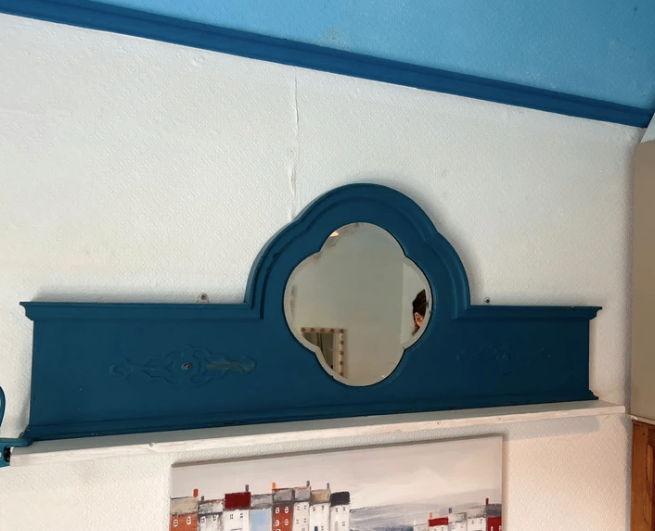Large original VINTAGE wall mirror wooden horizontal ornate frame 