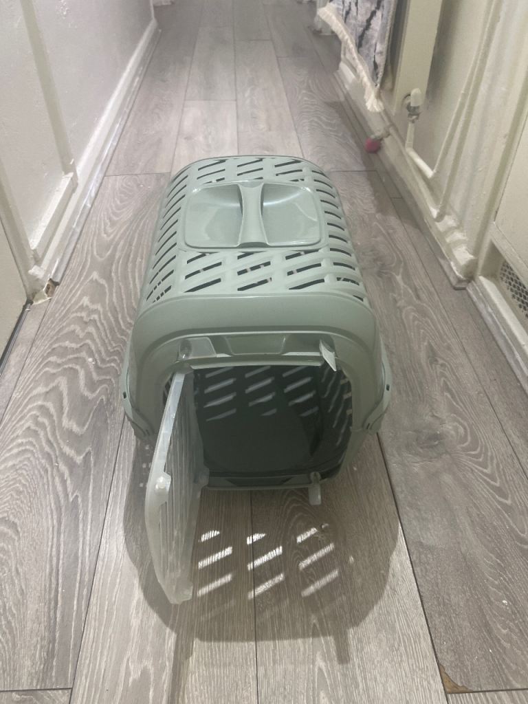 Pet Carrier for Small Animals - Grey Plastic Travel Crate