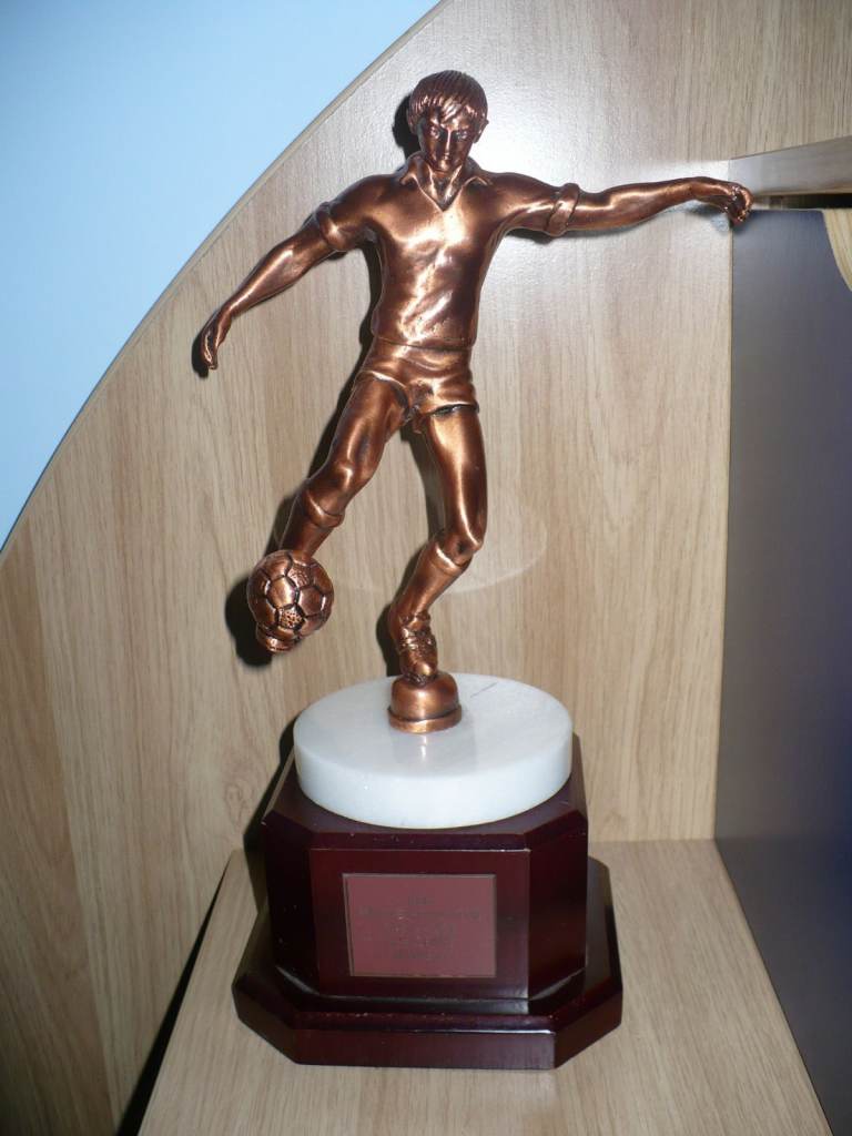 Unique Football Player Brass/ Bronze (?) Statue Scupture Trophy on Marble Roundel Base