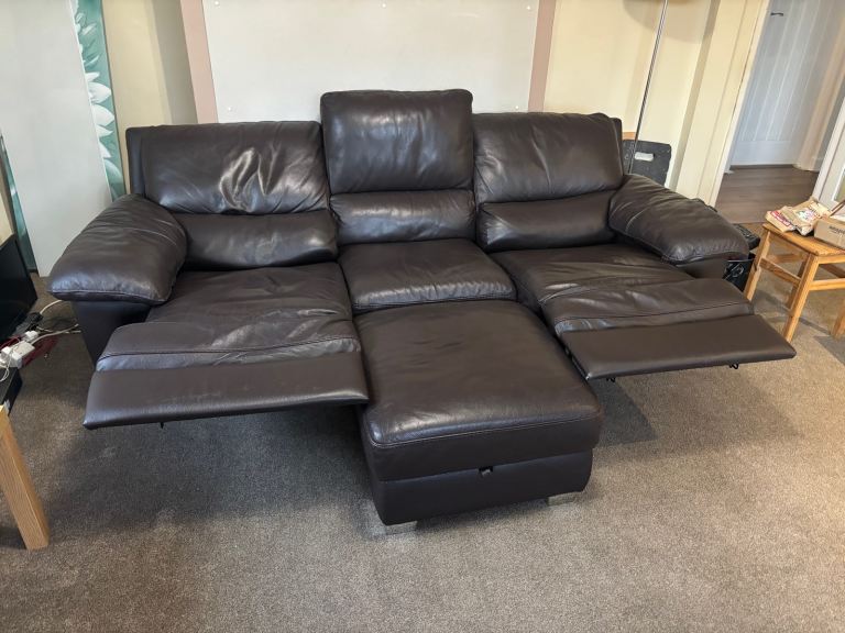 3 Seater Leather Power Recliner Sofa and Footstool Chaise/Corner