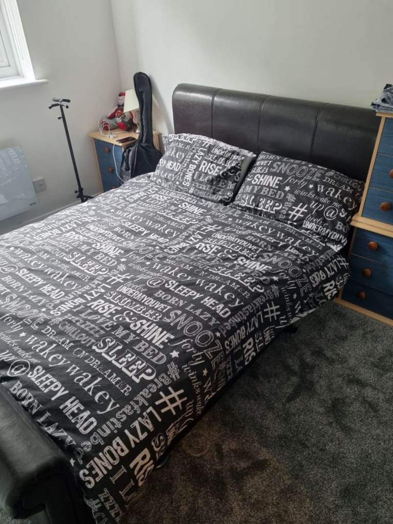 Double Bed Frame Wood Leather (READ DESCRIPTION)