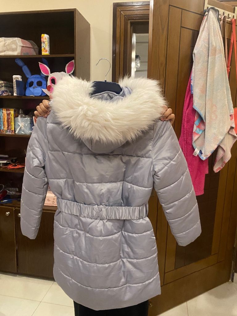 Lypsy Silver Puffer Coat with Faux Fur Hood