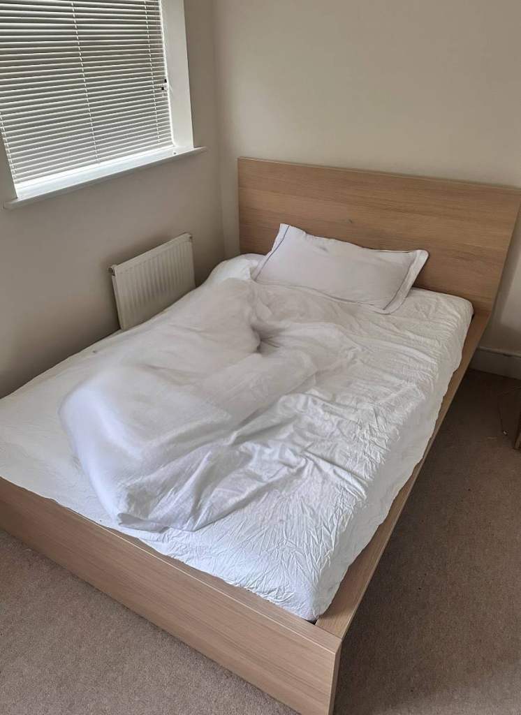 Double Bed Frame with Headboard – Grey, Good Condition