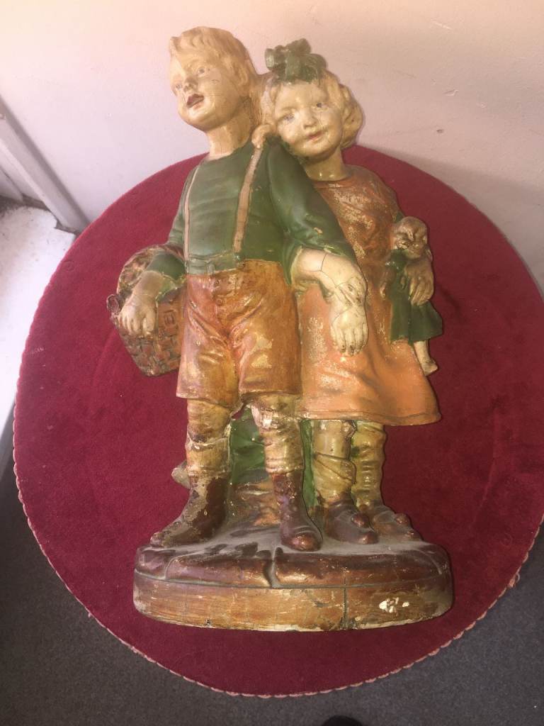 Antique Victorian French Plaster Sculpture 'Boy and Girl'
