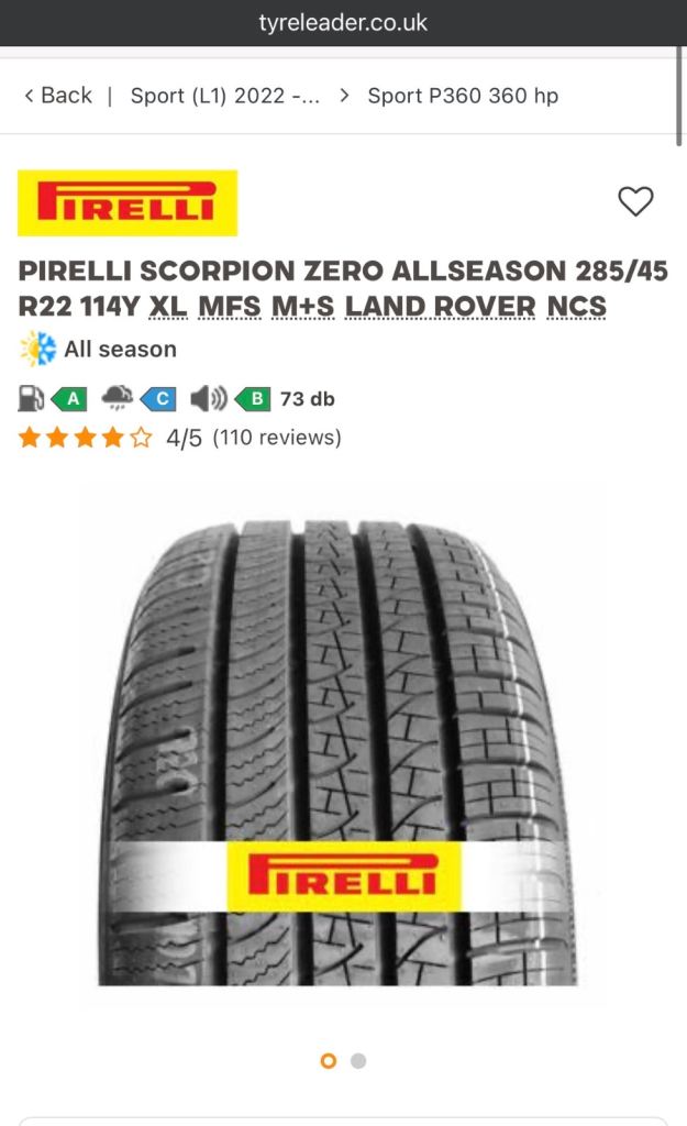 285/45/r22 Pirelli scorpion all season LR Spec