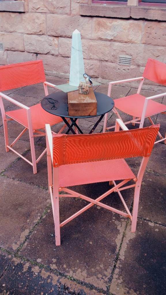 Set of Four Orange Metal Patio Chairs – Good Condition
