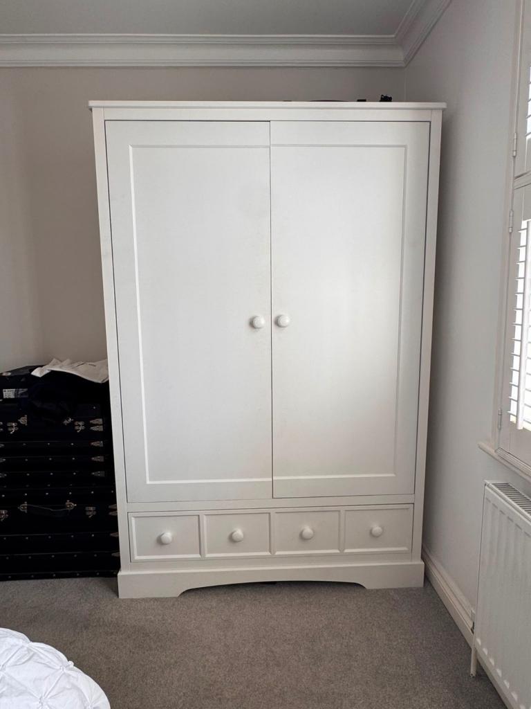 White Wooden Wardrobe with Drawers – Good Condition