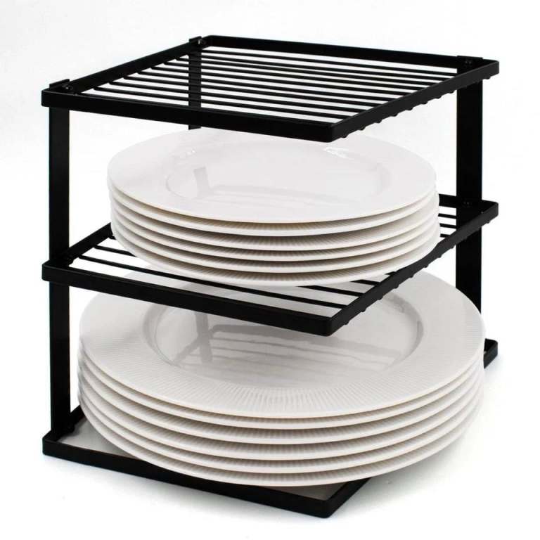 joeji's Kitchen 3 Tier No-Wobble Plate Rack for Kitchen Cupboard Storage - White