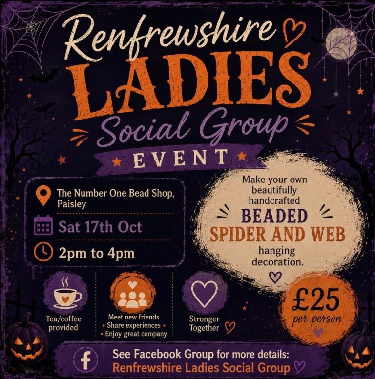 Renfrewshire Ladies Social Group Event, Beaded Spider & web hanging decoration workshop