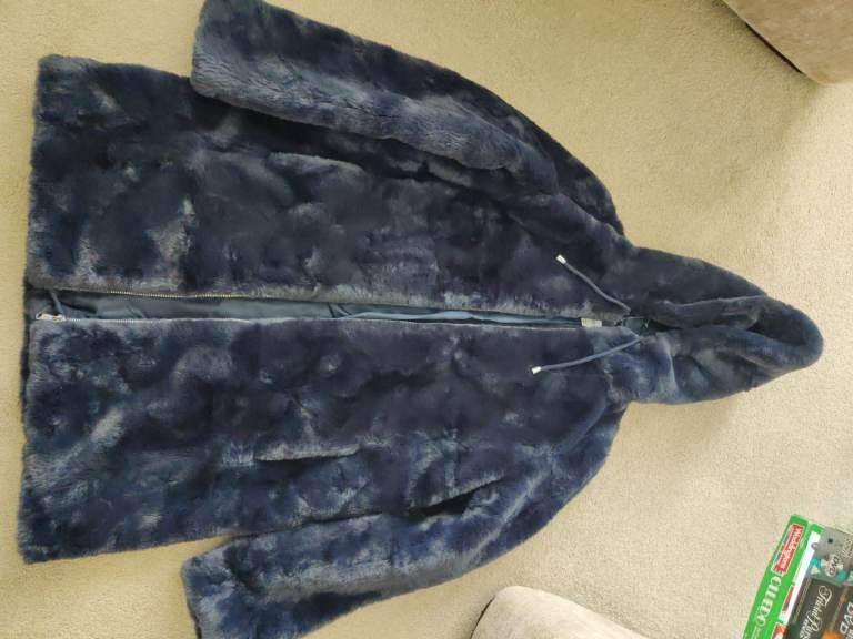 Next medium black faux fur coat with hood 