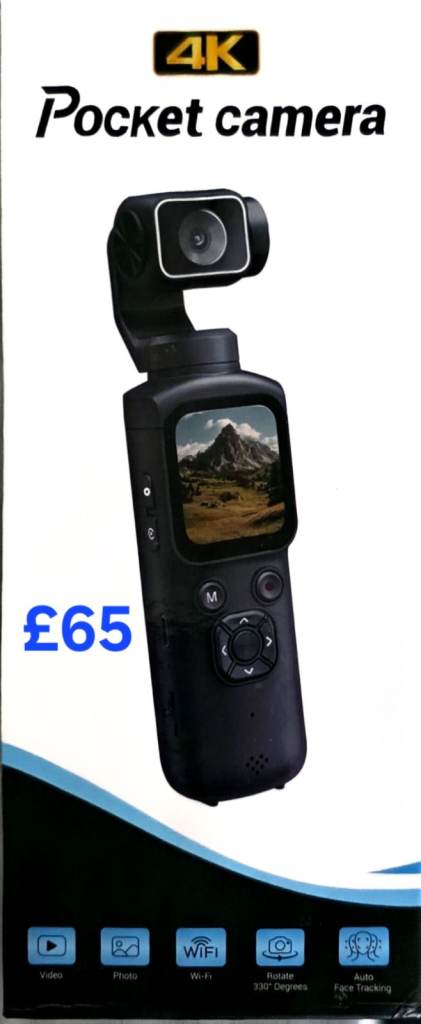 4K Pocket Gimbal Camera with 330° Rotation brand new sealed. Good for first vlogging 