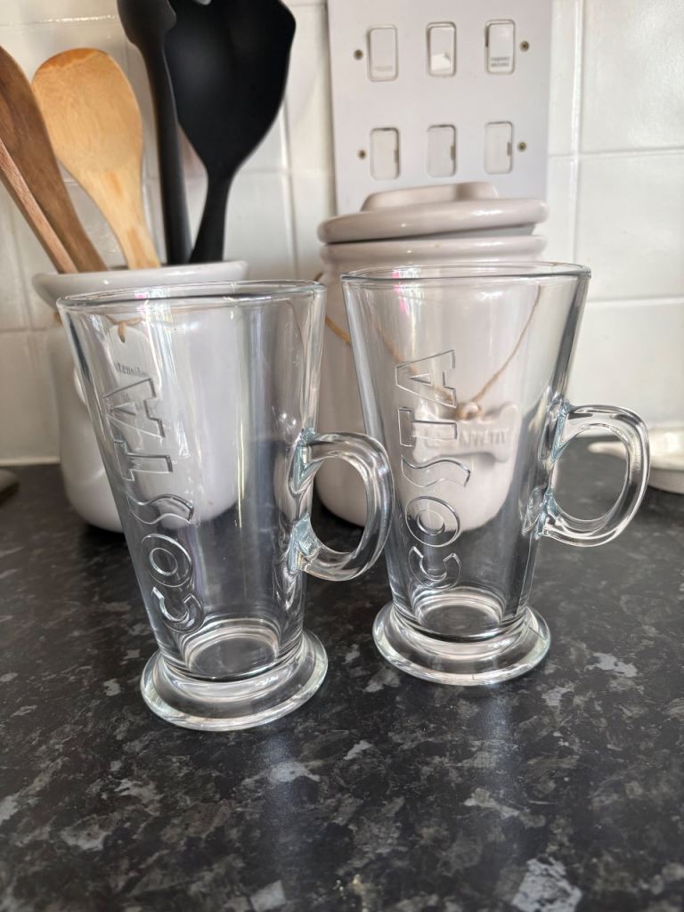 Pair of Costa Coffee Glass Latte Mugs – As Good As New