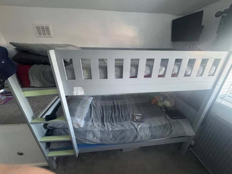 Grey Wooden Bunk Beds with Ladder – Good Condition