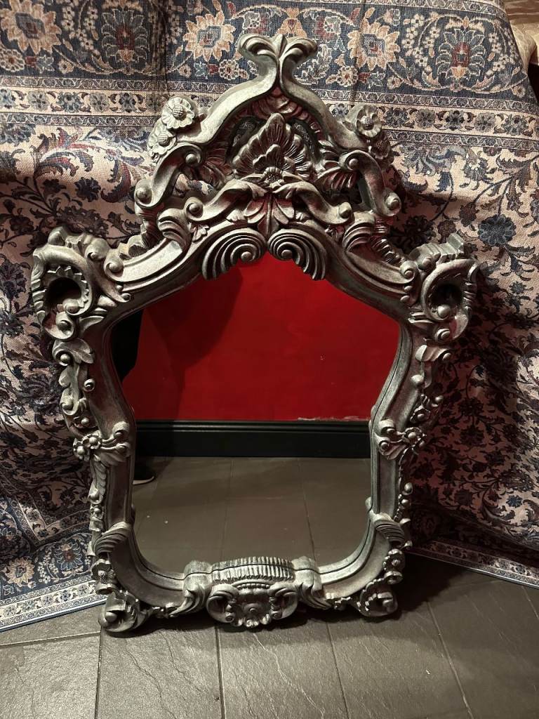 Large Ornate Silver Wall Mirror – Baroque Style Statement Piece 