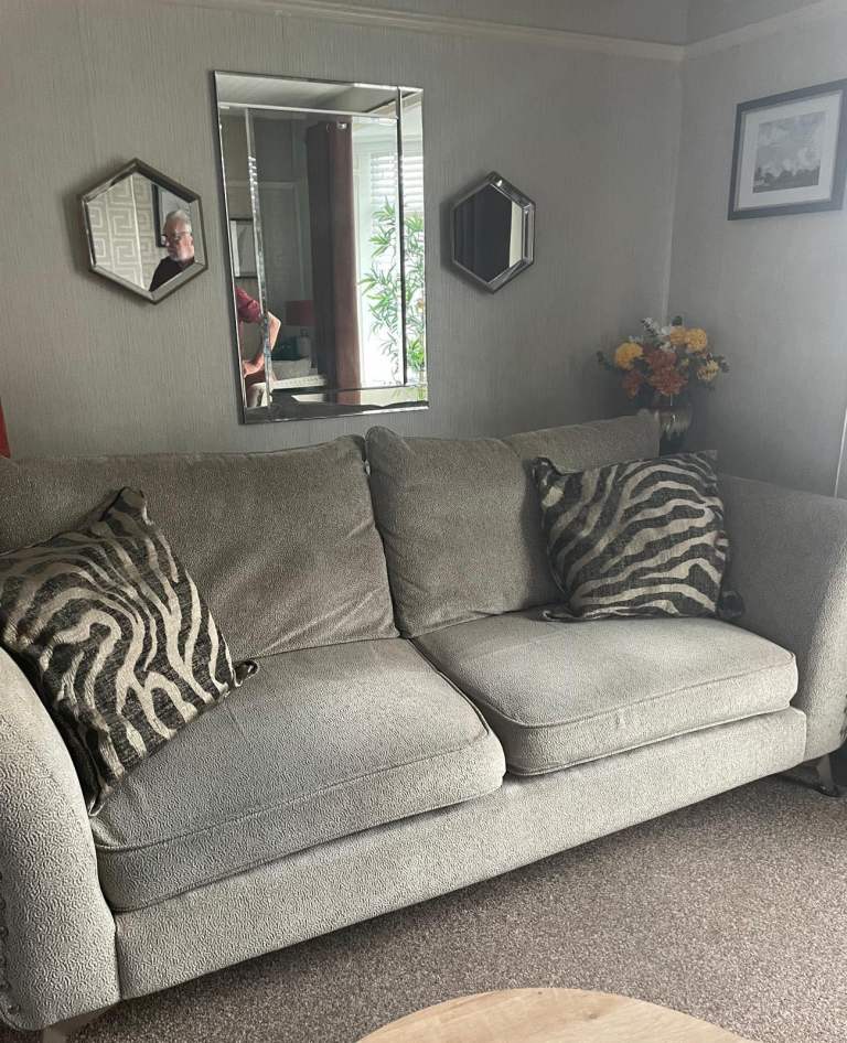 Beige/biscuit Fabric Sofa and Matching Armchair - Good Condition