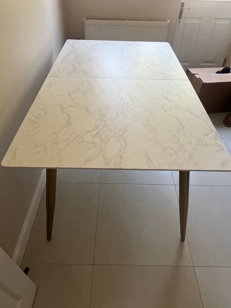 Kendall 6-8 Seater Rectangular Extendable Dining Table, Marble Effect White