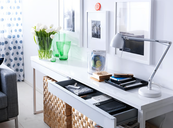 image for ** High Gloss White IKEA Besta Burs Desk / Dressing Table / Console - Delivery Possible