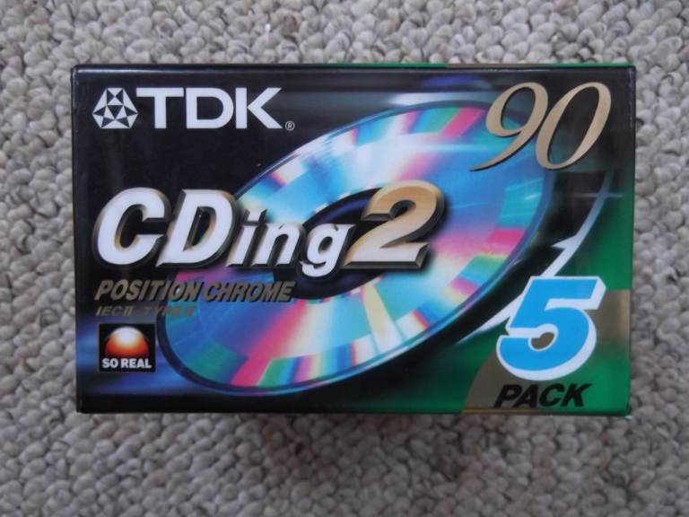 New/sealed TDK CDing2 Chrome audiocassettes - pack of 5 C90 - 90-minute Type II cassette tapes