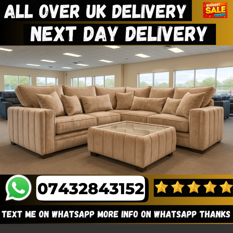 Brand New Beige Velvet Corner Sofa 
