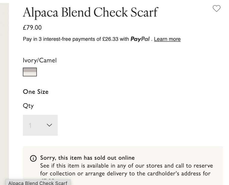 The White Company New Alpaca Blend Check Scarf