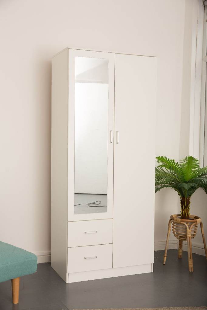 ✅ Brand New 2 Door Wardrobe with Mirror & Drawers – Delivery Available