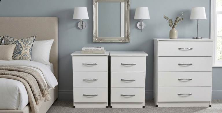 White Chest of Drawers and Bedside Tables 