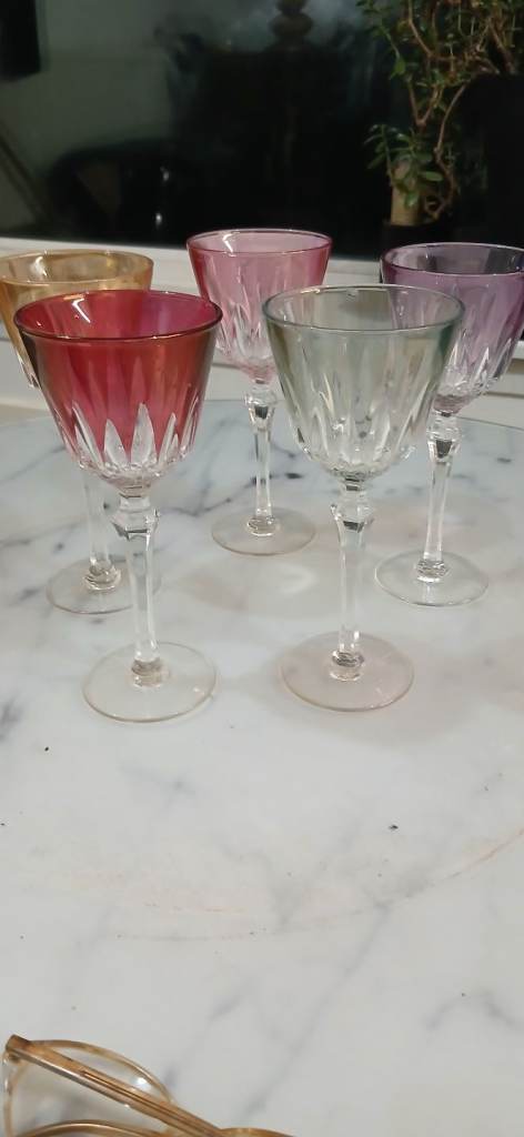 Vintage Baccarat design coloured crysral wine glasses 