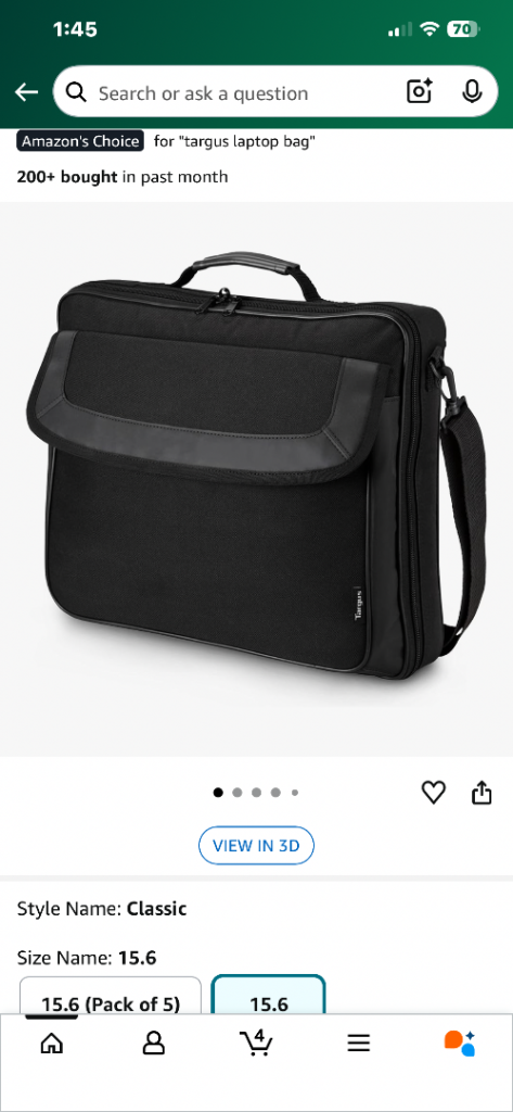 Targus Classic Laptop Bag, Padded Compartment, Elegant Business Bag with Separate Compartments -New