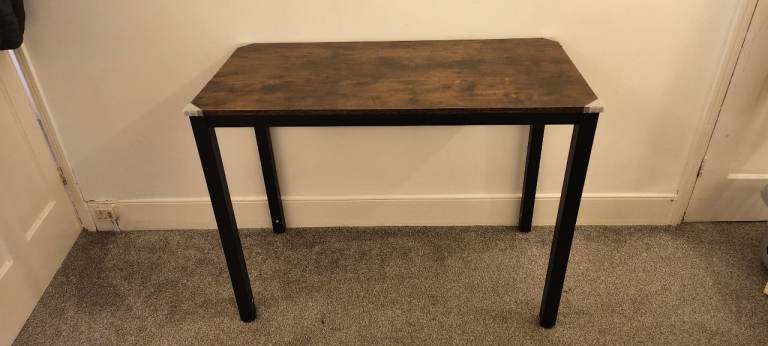 Homebrand Small Desk - Rustic Brown Top with Black Metal Frame