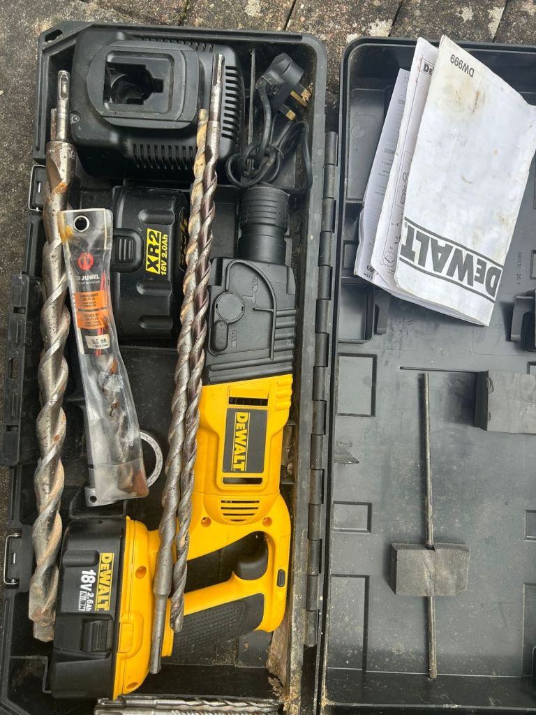 DeWalt 18V XR SDS Drill + 2 Batteries, Charger & Case (DW999)