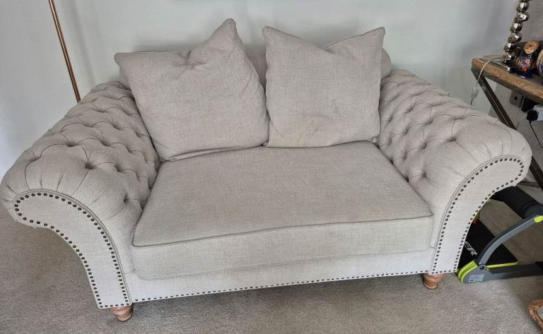Two Lovely Beige Fabric Two-Seater Sofas -  Good Condition