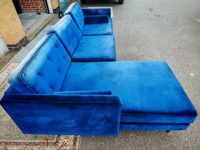 Blue velvet corner Sofa free delivery