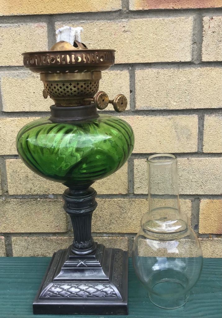 Antique Matador Brenner Oil Lamp with Glass Shade