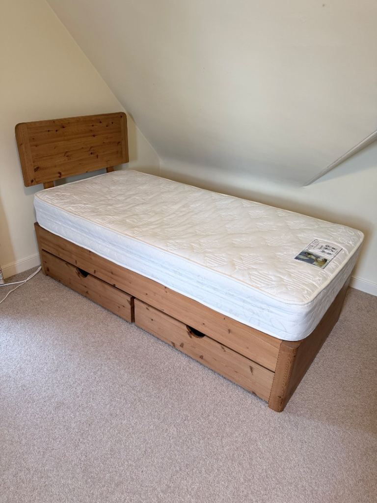Solid Wooden Single Bed with 2 Storage Drawers (Mattress Included) £175