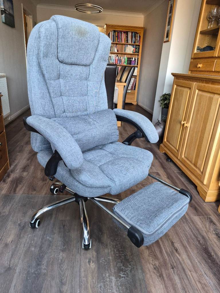 Comfortable Grey Office Chair with Footrest – Fair Condition