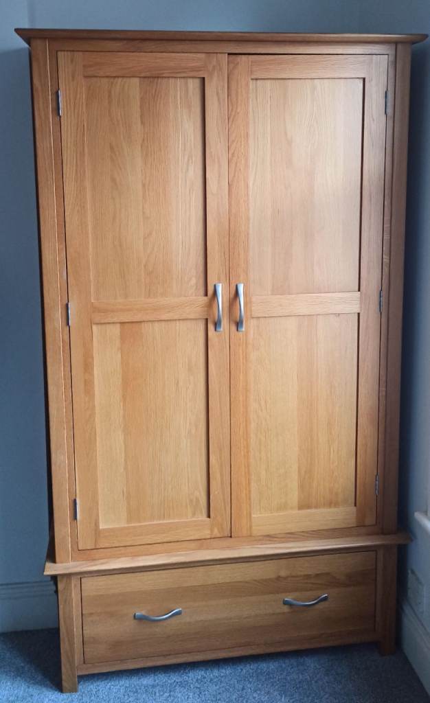 Two Door Oak Wardrobe with Drawer - Can be Disassembled