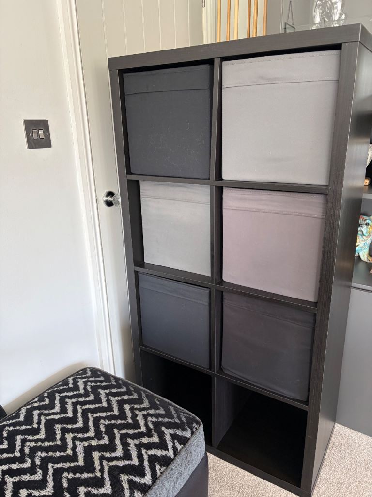 IKEA Kallax 8-Cube Storage Unit with Inserts – Black