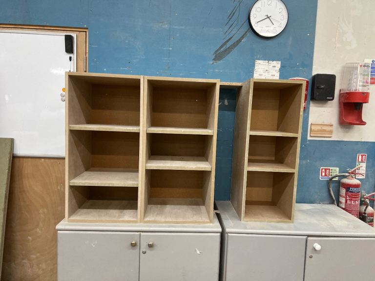 Three Unpainted Wooden Storage Units 
