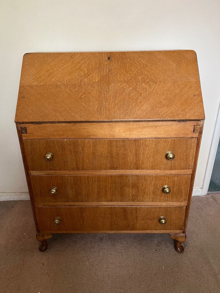 Vintage Wooden Bureau Desk with Drawers
