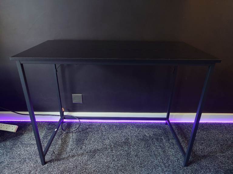 Simple Black Desk with Metal Frame - Good Condition