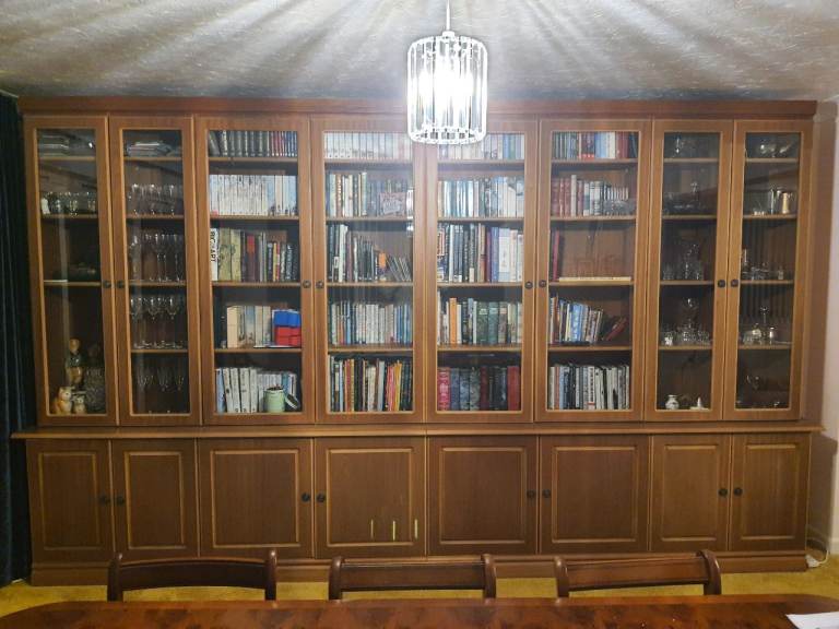 Large Wooden Bookcase with Glass Doors – Good Condition