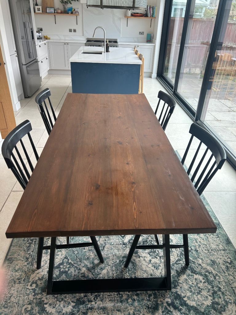 Industrial black metal leg farmhouse dining table rustic solid wood