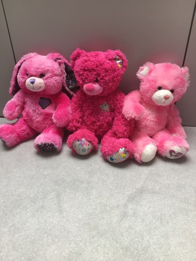 3 x Pink Build-A-Bear soft toys in as new condition.