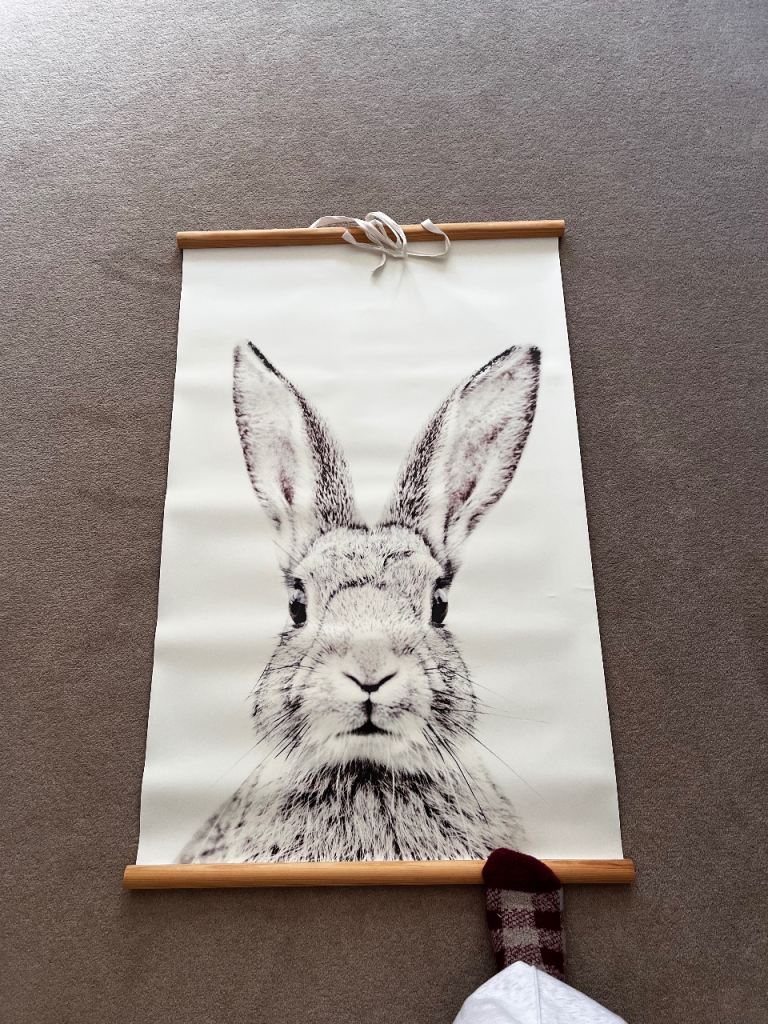 White Fabric Rabbit Wall Hanging with Wooden Rods