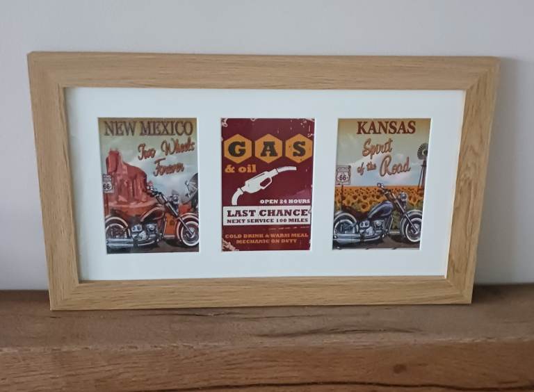 Triple aperture picture with motorbike theme